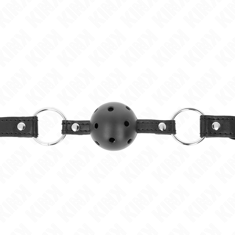 KINK - MORDAÇA DE BOLA 4.5 CM PRETA DURA E VAZADA MODELO 1 63.5 X 2 CM