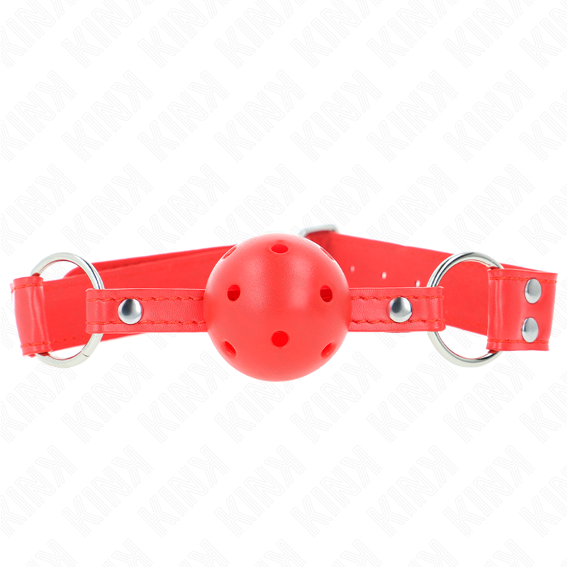 KINK - MORDAÇA DE BOLA 4.5 CM VERMELHA DURA E VAZADA COMPLETA 62 X 2 CM