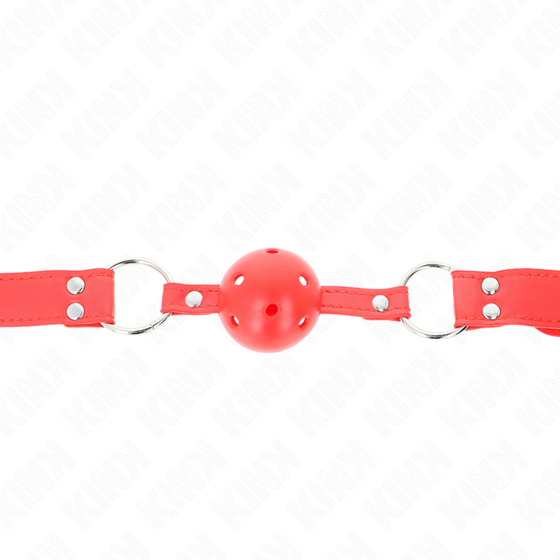 KINK - MORDAÇA DE BOLA 4.5 CM VERMELHA DURA E VAZADA COMPLETA 62 X 2 CM