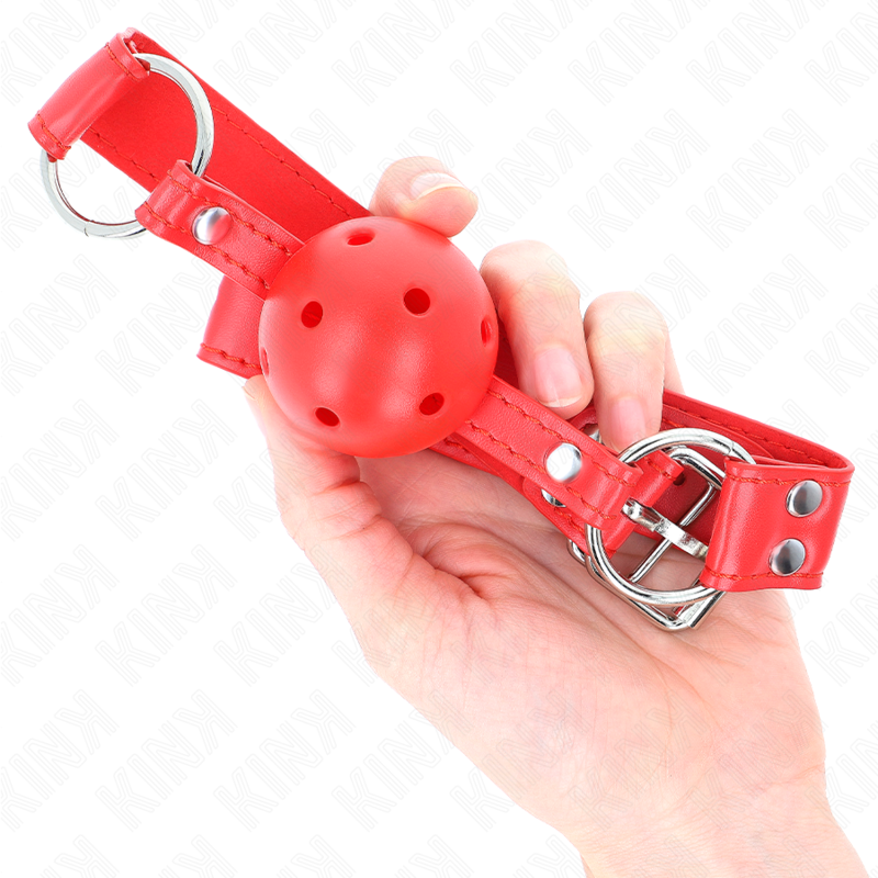 KINK - MORDAÇA DE BOLA 4.5 CM VERMELHA DURA E VAZADA COMPLETA 62 X 2 CM