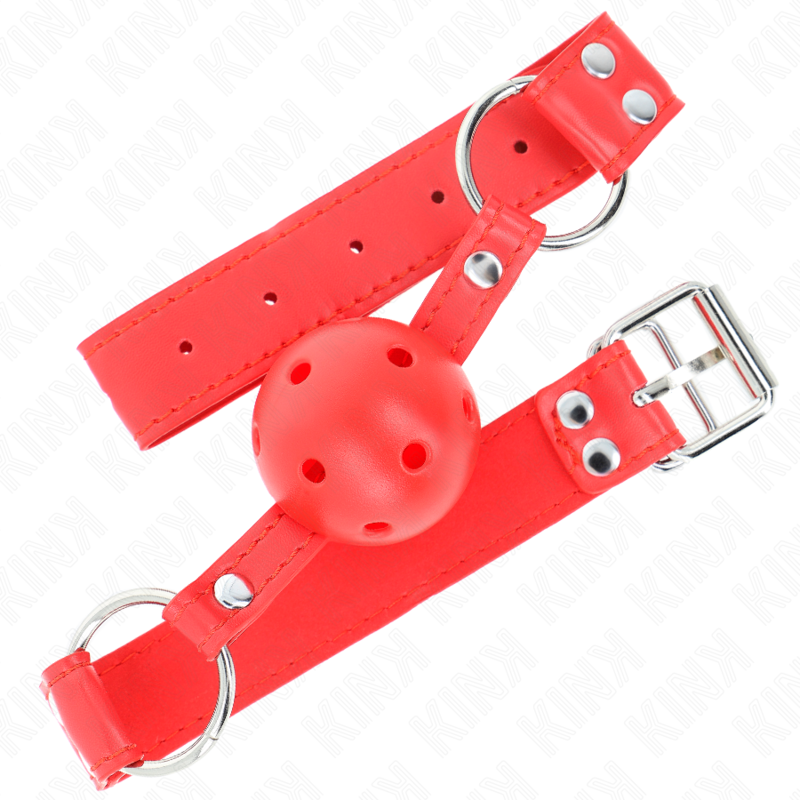 KINK - MORDAÇA DE BOLA 4.5 CM VERMELHA DURA E VAZADA COMPLETA 62 X 2 CM