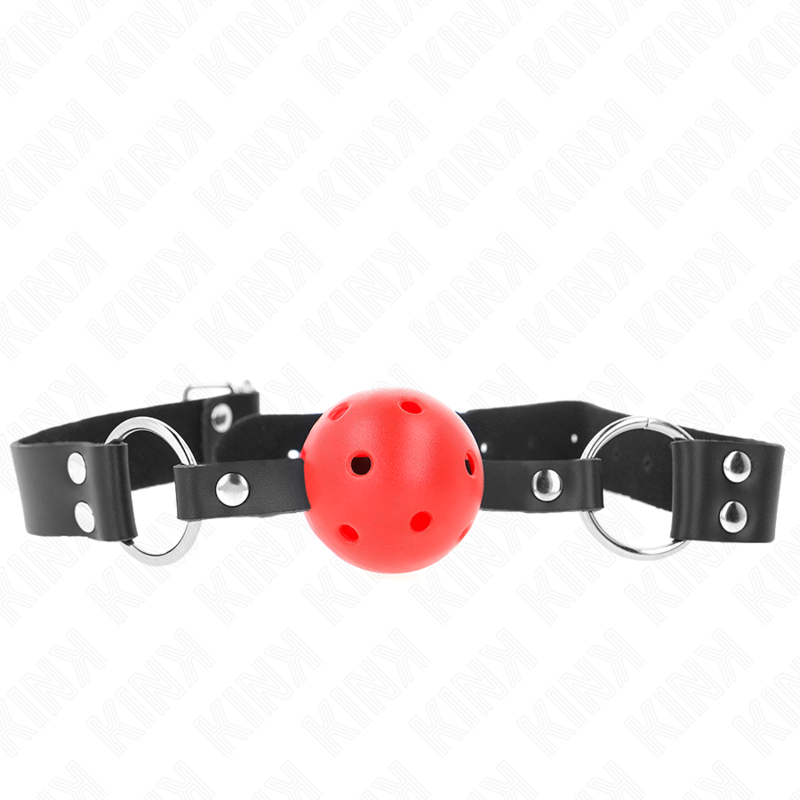Kink Bola Respiravel 4 Cm Mordaça Com Rebite Duplo Vermelho 62,5 X 2,5 Cm Ajustável 42-58 Cm