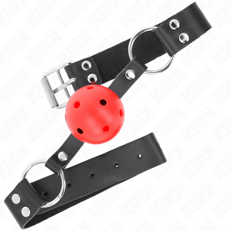 Kink Bola Respiravel 4 Cm Mordaça Com Rebite Duplo Vermelho 62,5 X 2,5 Cm Ajustável 42-58 Cm