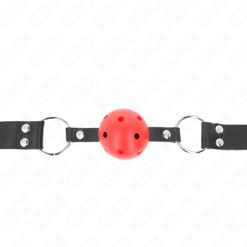 Kink Bola Respiravel 4 Cm Mordaça Com Rebite Duplo Vermelho 62,5 X 2,5 Cm Ajustável 42-58 Cm