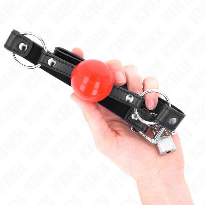 KINK - MORDAÇA COM BOLA 4 CM COM CADEADO BOLA VERMELHA CORREIA PRETA 60 x 2 CM