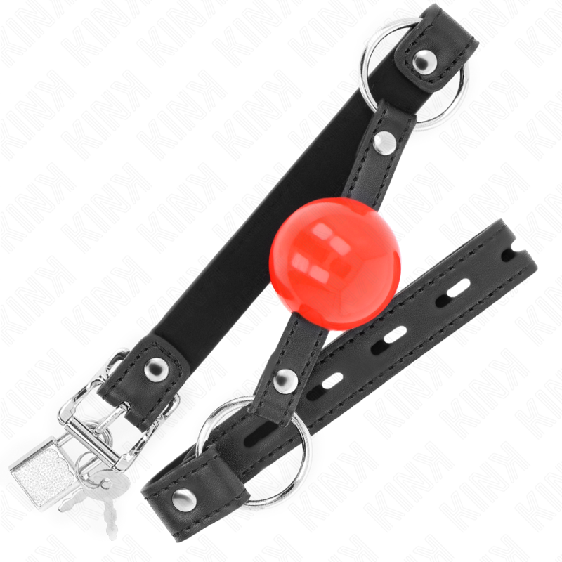 KINK - MORDAÇA COM BOLA 4 CM COM CADEADO BOLA VERMELHA CORREIA PRETA 60 x 2 CM