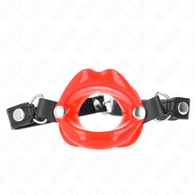 KINK - MORDAÇA LABIAL 8 CM COM CORREIA EM POLIPELE VERMELHA 63 x 2 CM AJUSTÁVEL 39-58 CM