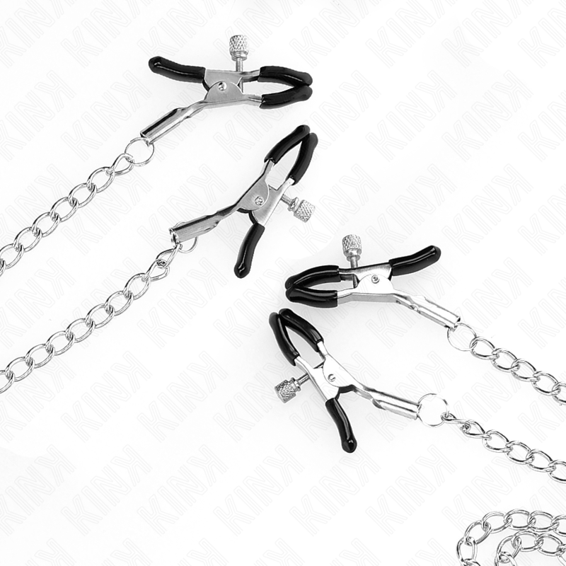 KINK - PINÇAS PARA MAMILOS E CLITÓRIS COM 4 ENGANCHES AJUSTÁVEIS PRATEADAS