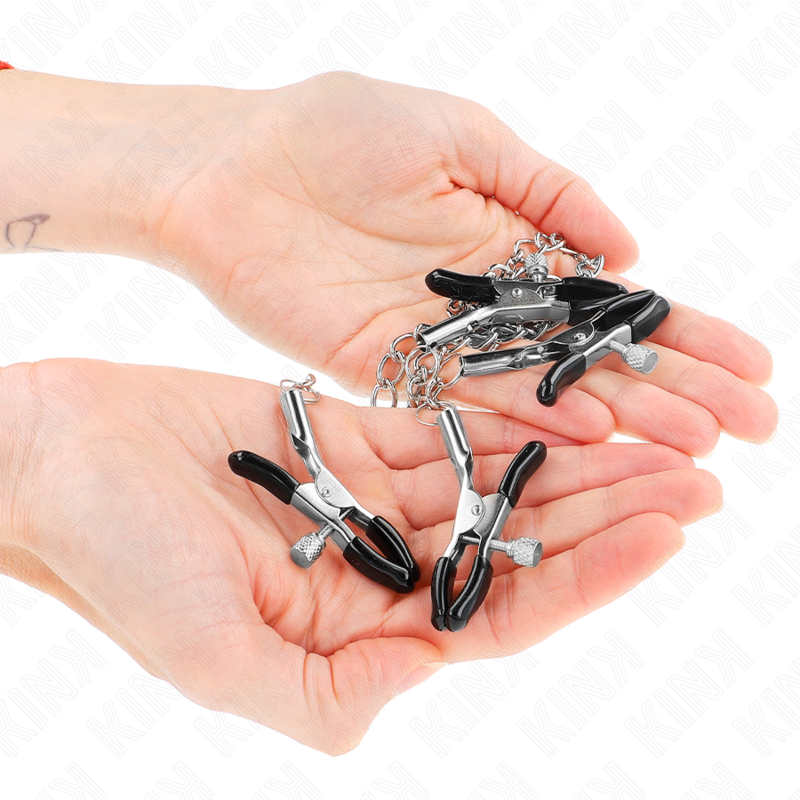 KINK - PINÇAS PARA MAMILOS E CLITÓRIS COM 4 ENGANCHES AJUSTÁVEIS PRATEADAS