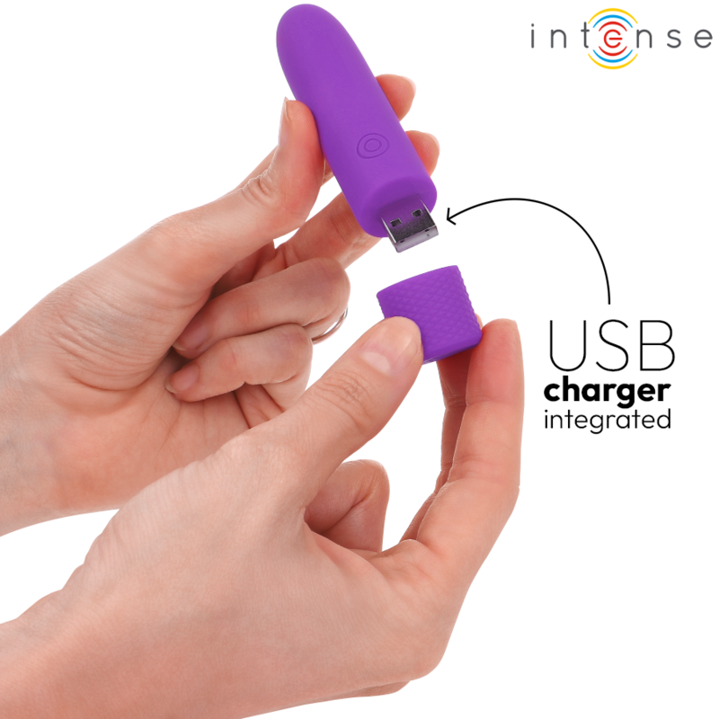 INTENSO - SYMONE USB RECARREGÁVEL VIBRATÓRIA BULLET 8 VIBRAÇÕES ROXO 10 X 2,2 CM