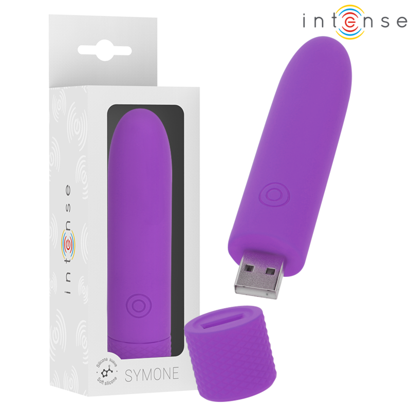 INTENSO - SYMONE USB RECARREGÁVEL VIBRATÓRIA BULLET 8 VIBRAÇÕES ROXO 10 X 2,2 CM