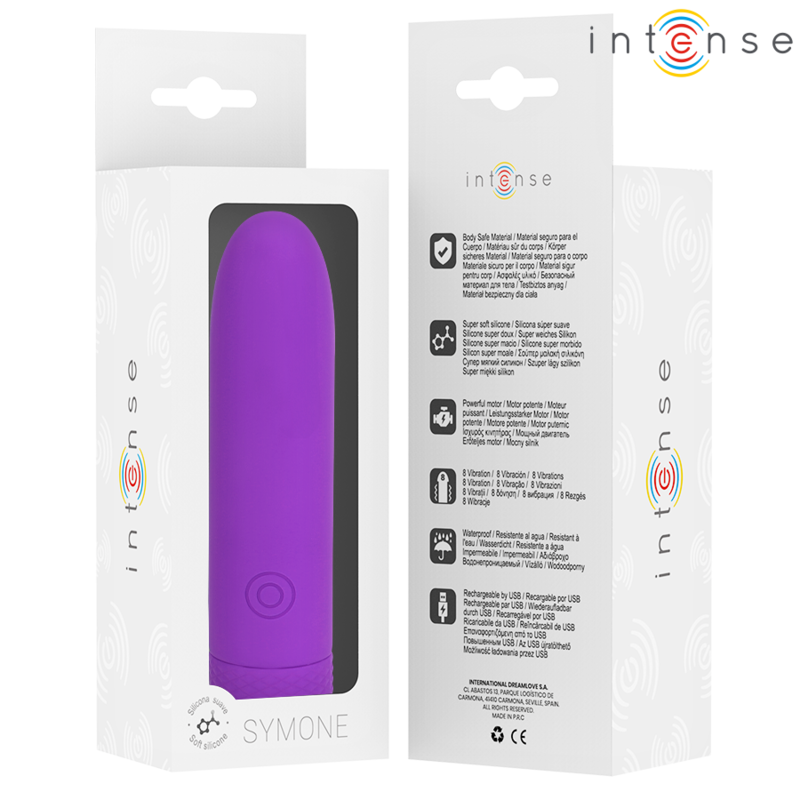 INTENSO - SYMONE USB RECARREGÁVEL VIBRATÓRIA BULLET 8 VIBRAÇÕES ROXO 10 X 2,2 CM