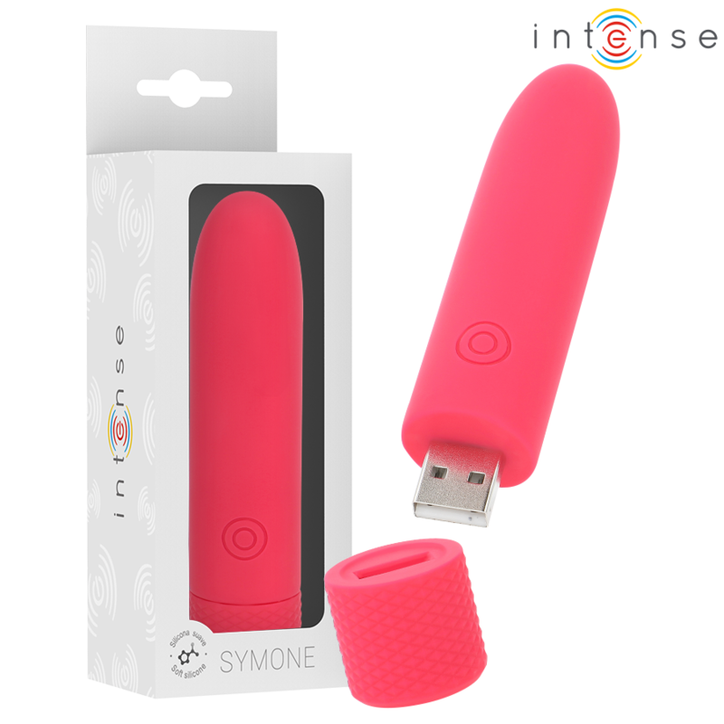 INTENSO - SYMONE USB RECARREGÁVEL VIBRATÓRIA BULLET 8 VIBRAÇÕES VERMELHO 10 X 2,2 CM