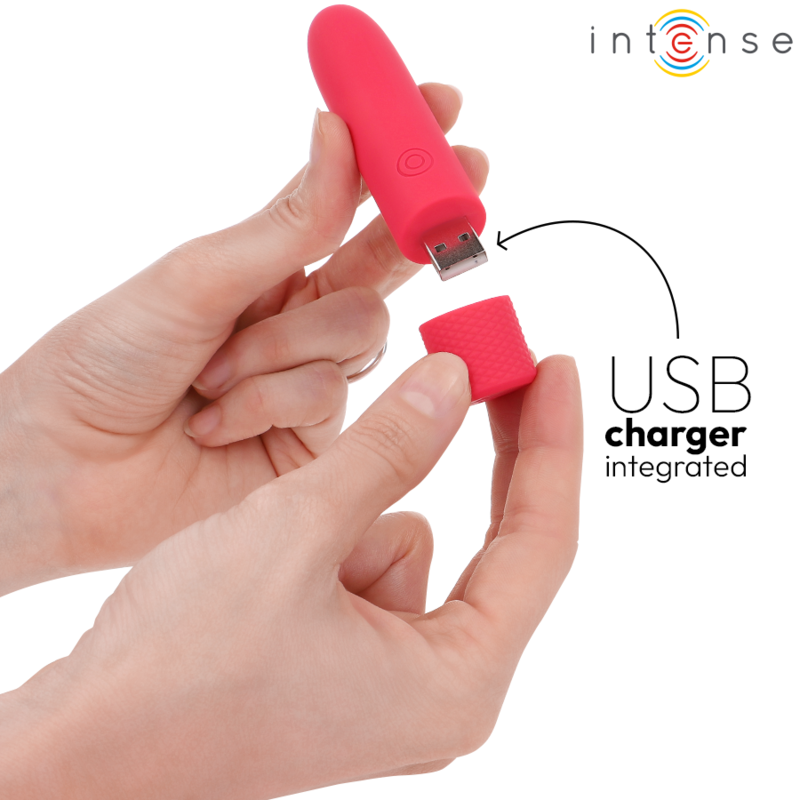 INTENSO - SYMONE USB RECARREGÁVEL VIBRATÓRIA BULLET 8 VIBRAÇÕES VERMELHO 10 X 2,2 CM