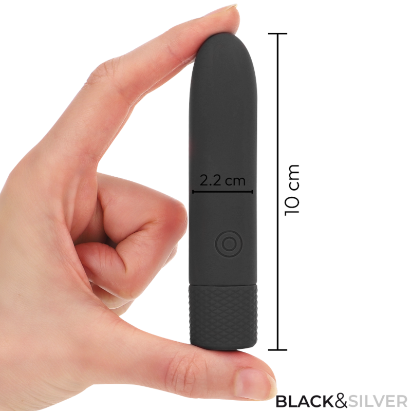 NEGRO Y PLATA - GERI USB RECARREGÁVEL VIBRATÓRIA BULLET 8 VIBRAÇÕES PRETO 10 X 2,2 CM