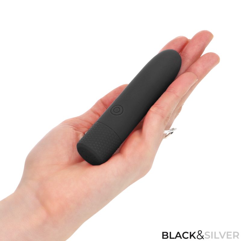 NEGRO Y PLATA - GERI USB RECARREGÁVEL VIBRATÓRIA BULLET 8 VIBRAÇÕES PRETO 10 X 2,2 CM