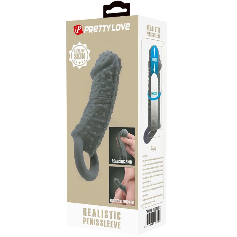 PRETTY LOVE - FUNDA REALISTA ALONGADORA E RETARDANTE PARA PENIS MODELO 2 CINZA
