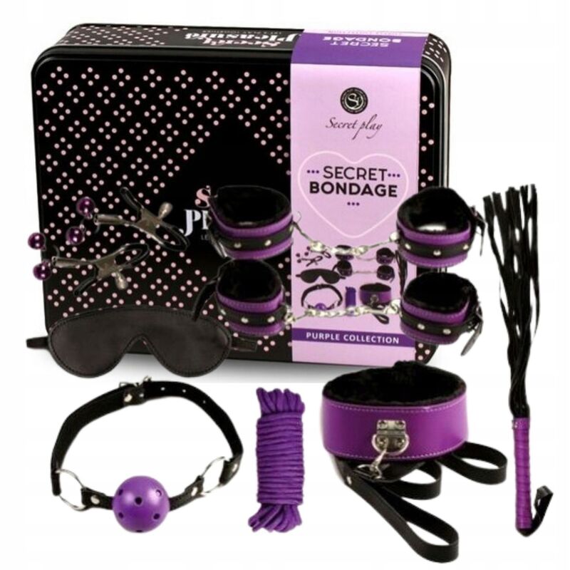 SECRETPLAY - CONJUNTO BDSM 8 PEÇAS ROXO/PRETO - Sex Shop Sexy