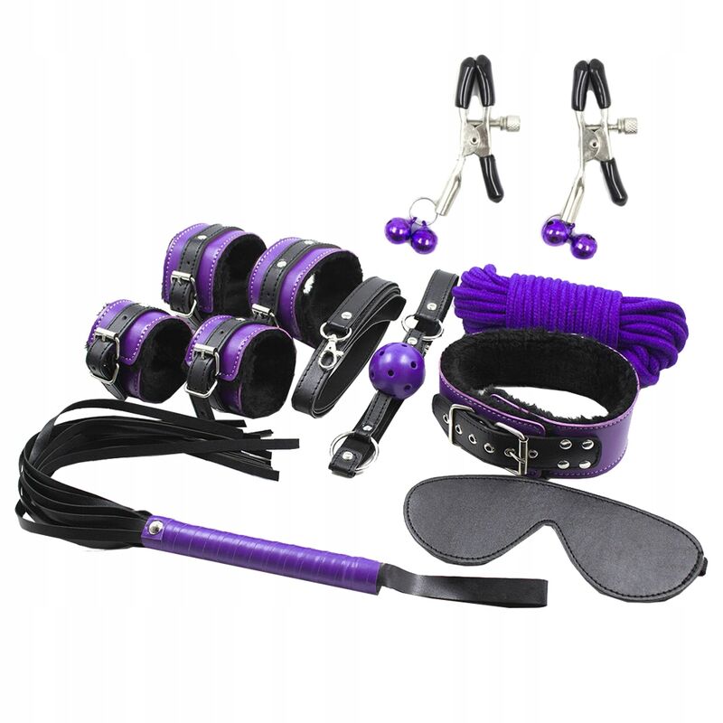 SECRETPLAY - CONJUNTO BDSM 8 PEÇAS ROXO/PRETO - Sex Shop Sexy