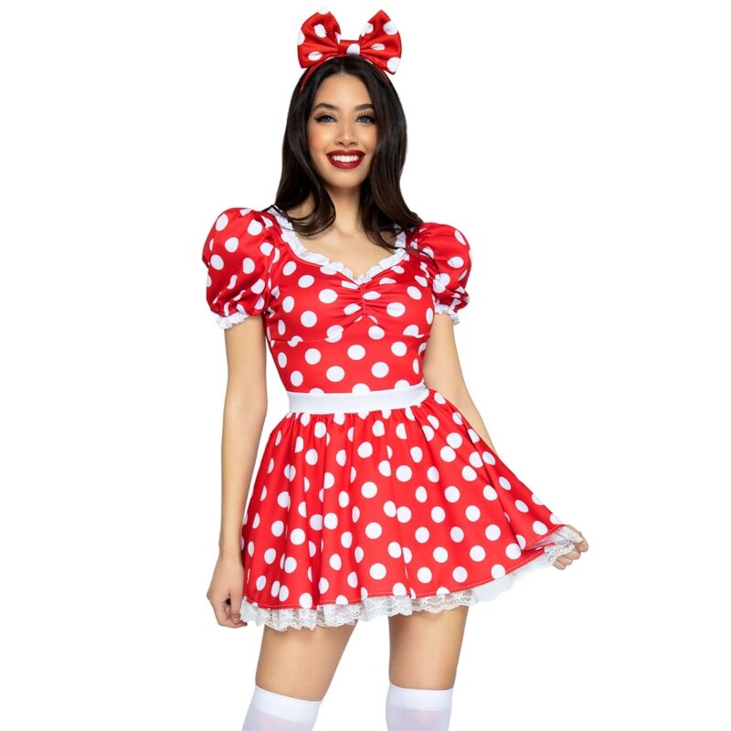 Leg Avenue - Vestido de Bolinhas con Faixa de Cabeça Vermelho e Branco M