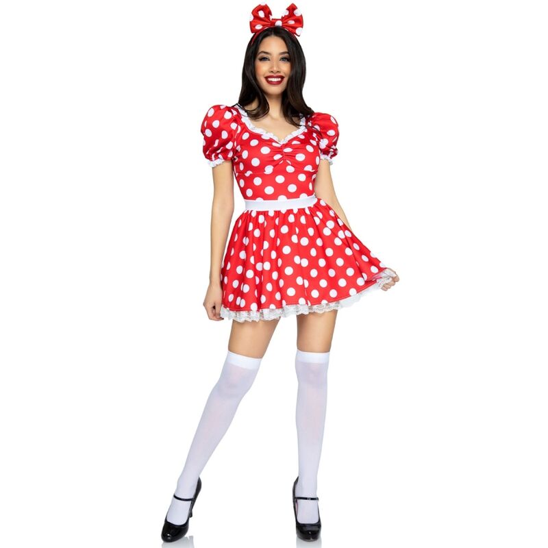 Leg Avenue - Vestido de Bolinhas con Faixa de Cabeça Vermelho e Branco M