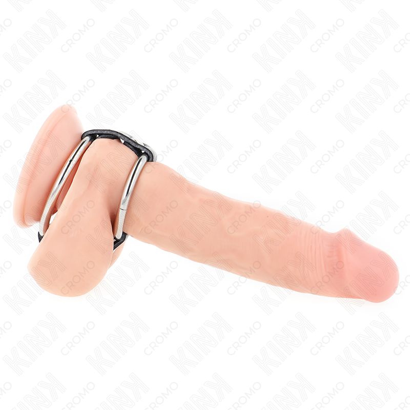 KINK - ANEL DUPLO EM METAL PARA PÊNIS 3,8 CM A 5 CM LIGADO POR COURO