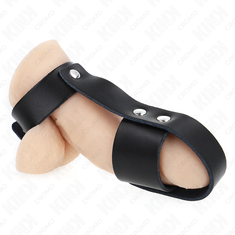 KINK - ANEL JAULA PARA PÊNIS EM COURO COM DIVISOR DE TESTÍCULOS AJUSTÁVEL