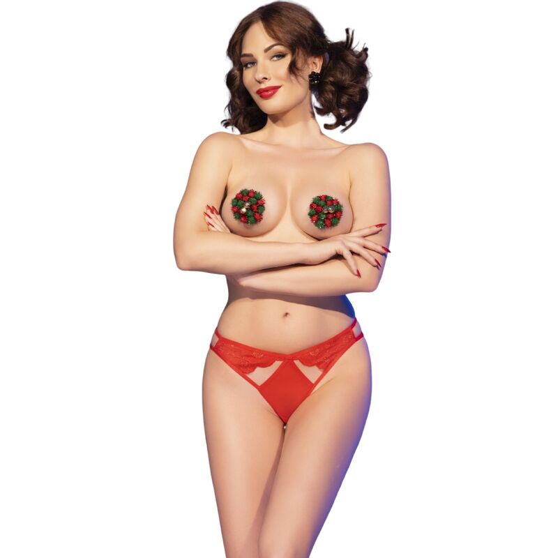 CHILIROSE - CR 4839 CONJUNTO NATALÍCIO COM COBRE-MAMILOS + CUECA VERMELHO L/XL