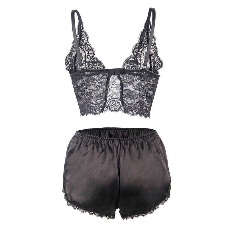 SUBBLIME - 953928 CONJUNTO 3 PEÇAS RENDA E CETIM PRETO L/XL