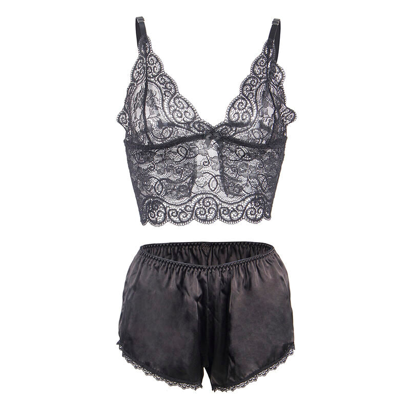 SUBBLIME - 953928 CONJUNTO 3 PEÇAS RENDA E CETIM PRETO L/XL
