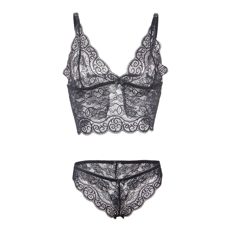 SUBBLIME - 953928 CONJUNTO 3 PEÇAS RENDA E CETIM PRETO L/XL