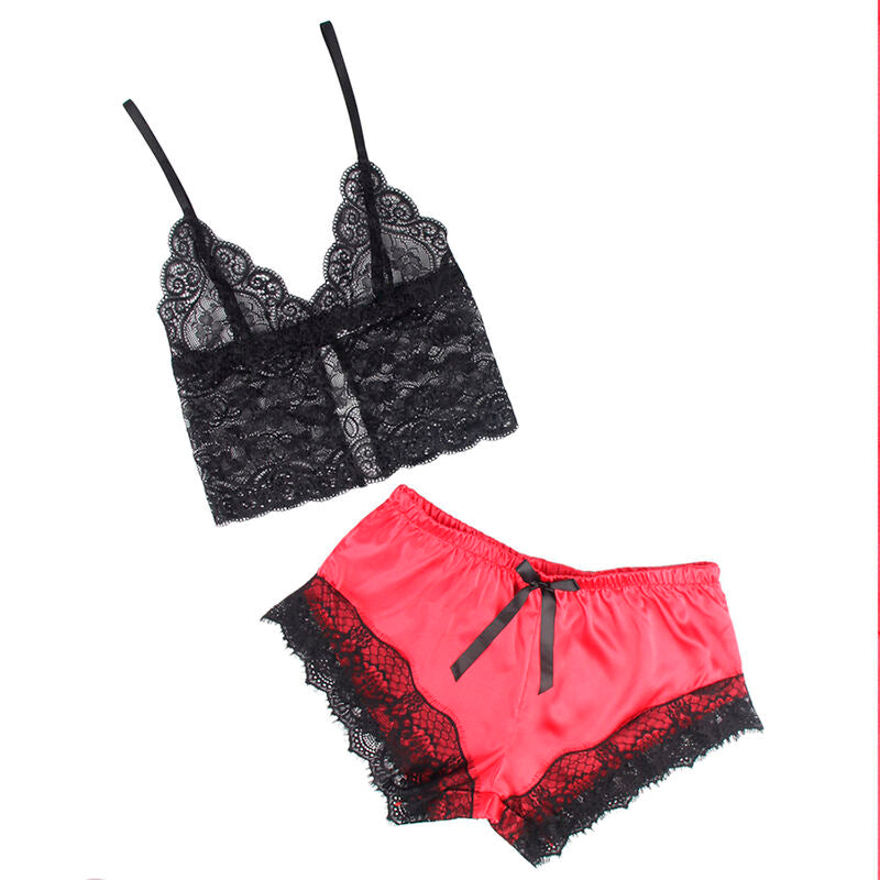 SUBBLIME - 953966 PIJAMA SEXY CETIM E RENDA PRETO/VERMELHO L/XL