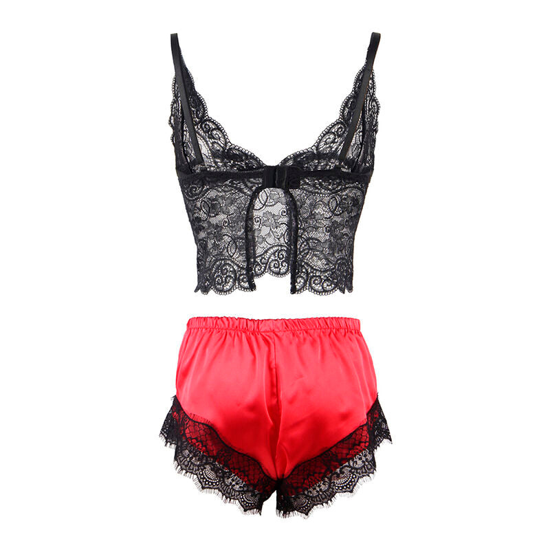 SUBBLIME - 953966 PIJAMA SEXY CETIM E RENDA PRETO/VERMELHO L/XL