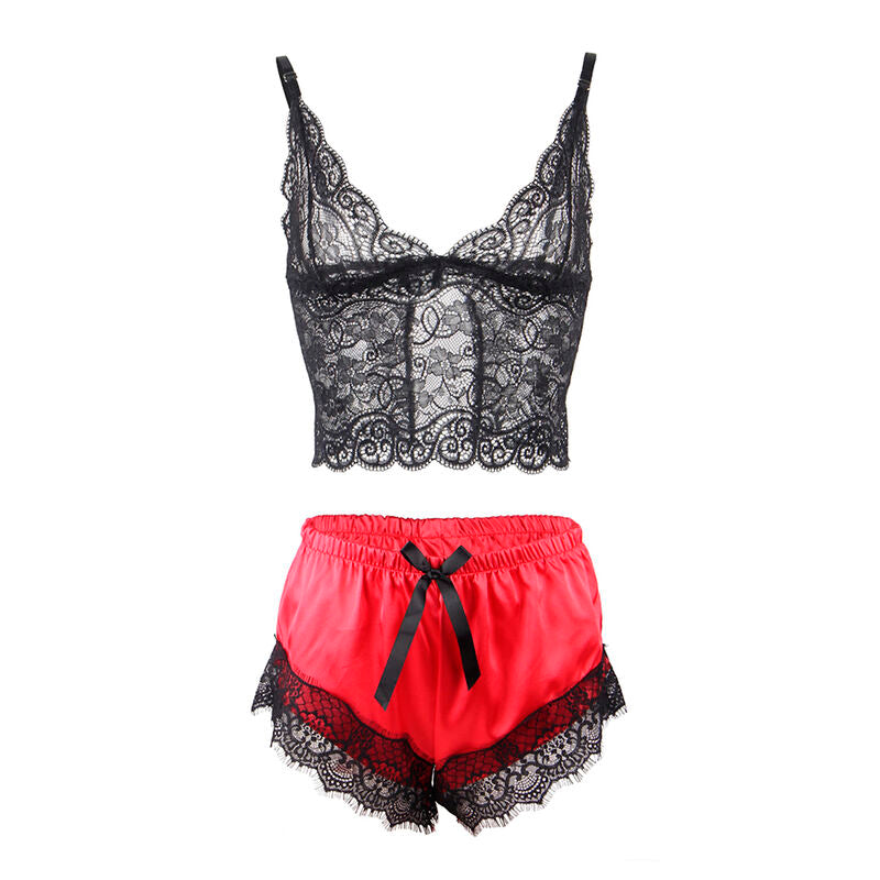 SUBBLIME - 953966 PIJAMA SEXY CETIM E RENDA PRETO/VERMELHO L/XL