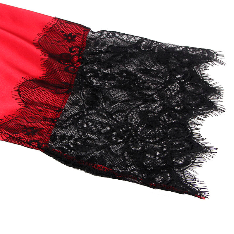 SUBBLIME - 954024 CAMISOLA DE RENDA COSTAS TRANSPARENTES + TANGA PRETO/VERMELHO L/XL