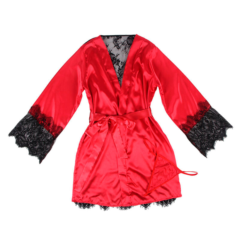 SUBBLIME - 954024 CAMISOLA DE RENDA COSTAS TRANSPARENTES + TANGA PRETO/VERMELHO L/XL