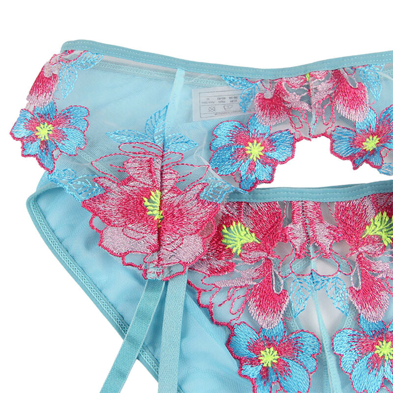 SUBBLIME - 954116 SUTIÃ + CUECA COM LIGUEIRO DESIGN FLORAL AZUL L/XL
