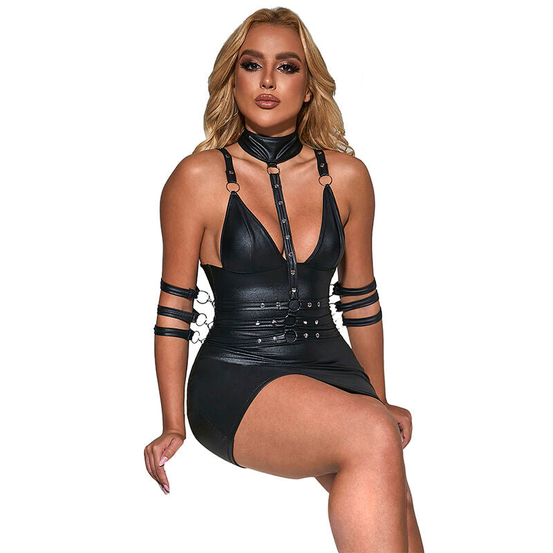 SUBBLIME - 954406 VESTIDO BONDAGE EM COURO PRETO S/M
