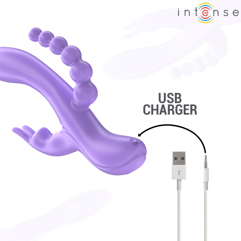 Intenso - Miko Triplo Vibrador Coelho e Estimulador Anal 7 Vibrações Roxo
