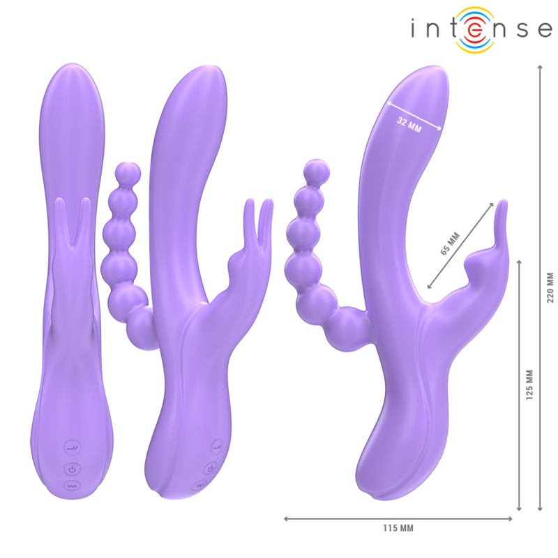 Intenso - Miko Triplo Vibrador Coelho e Estimulador Anal 7 Vibrações Roxo