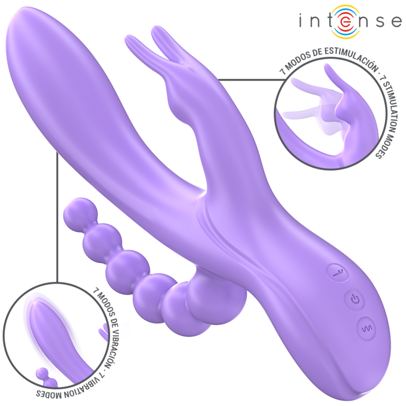 Intenso - Miko Triplo Vibrador Coelho e Estimulador Anal 7 Vibrações Roxo