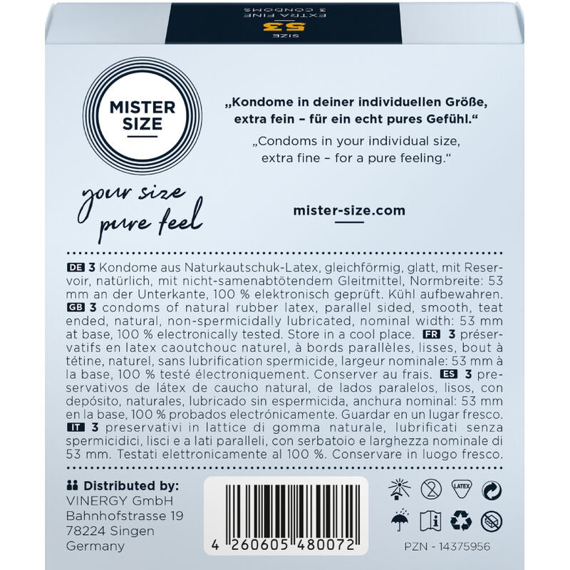 MISTER TAMAÑO - PRESERVATIVO TAMANHO M 53 MM (3 UNIDADES)