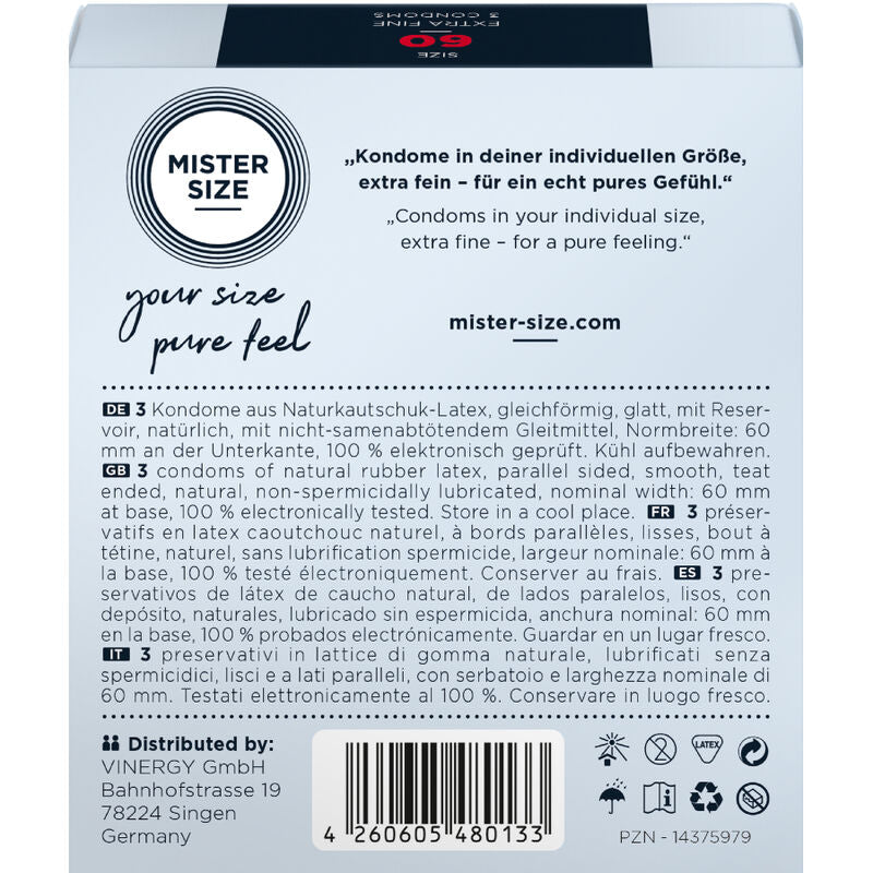 MISTER TAMAÑO - PRESERVATIVO TAMANHO XL 60 MM (3 UNIDADES)