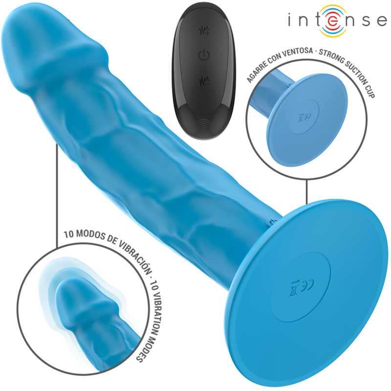 INTENSE - PHOEBE VIBRADOR REALISTA 10 VIBRAÇÕES AZUL COM CONTROLO REMOTO
