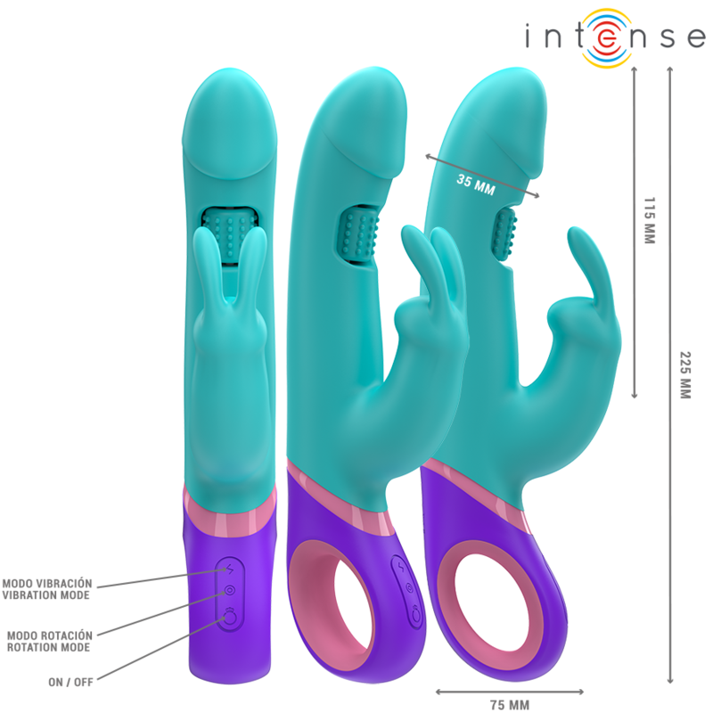 Intense - Monica Rabbit Vibrador Com Estimulador Punto G Rotativo Azul