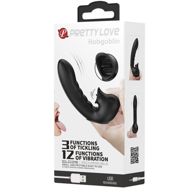 Pretty Love - Hobgoblin Vibrating Finger Case 12 Vibrações + Estimulador de Clítoris Negro