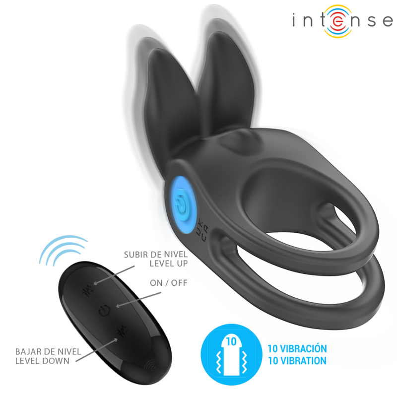 Intenso - Sam Vibrador Anel Duplo Pénis 10 Vibrações Negro