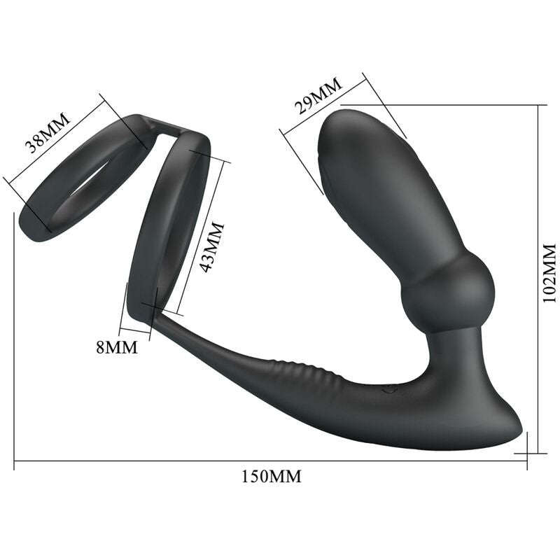 Pretty Love - Anel Peniano Emoni + Plug Anal 12 Vibraciones Negro