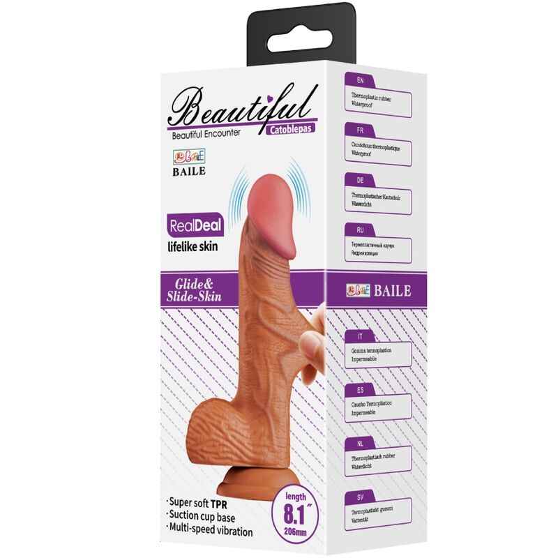BAILE - CATOBLEPAS VIBRADOR REALISTA 20,6 CM CARNE CONTROLE REMOTO
