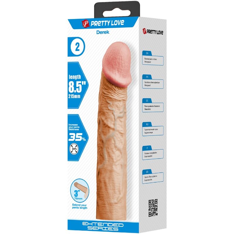 Manga de pene Derek con extensión de 7,6 cm de carne